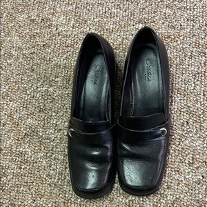 Jessica Black Leather Slip-On Loafers with Metal Accent